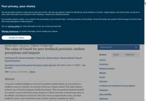 The value of GenAI for peer feedback provision: student perceptions and impacts | International Journal of Educational Technology in Higher Education | Full Text