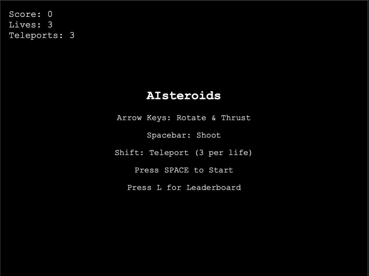 AIsteroids main screen