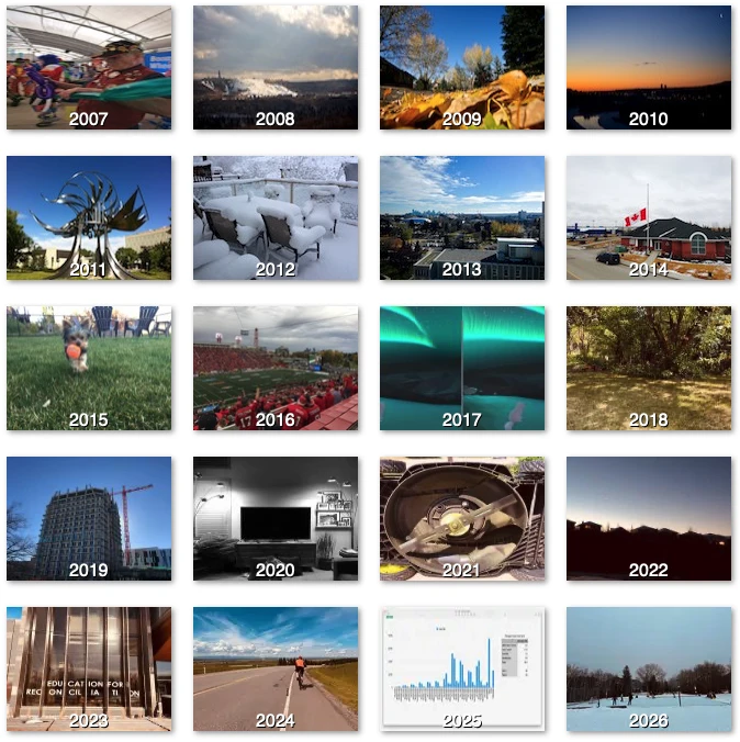 Screenshot of my 365photos page, displaying thumbnail images for each of the 20 years I've been doing this thing.