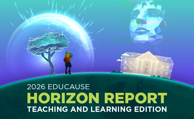 Decorative poster image for 2026 EDUCAUSE Horizon Report - Teaching and Learning Edition